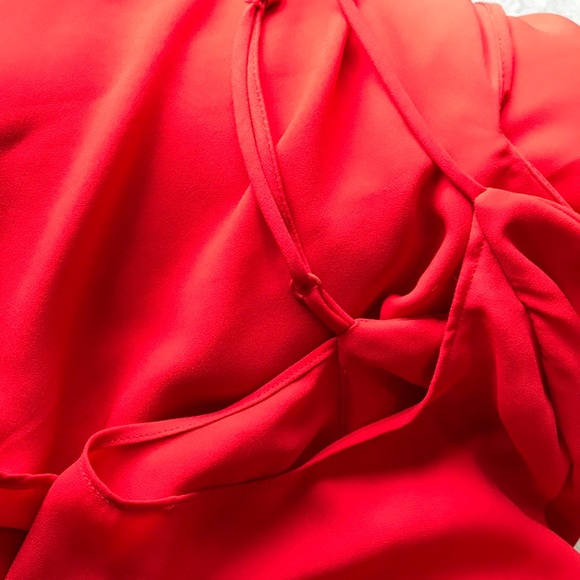 NWT Red Chiffon cold shoulder red dress - Picture 6 of 7